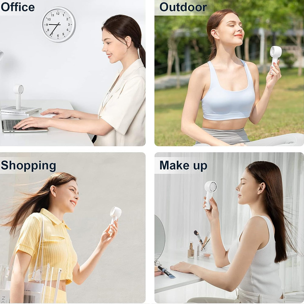 Picture of Jisulife Malaysia 5 Speed Turbo Strong Wind Portable Fast Charge Rechargeble 4500mAh Hidden Blade Handheld Mini Fan for Outdoor Indoor Badminton Court Concert Picnic Camping FA42 (White)