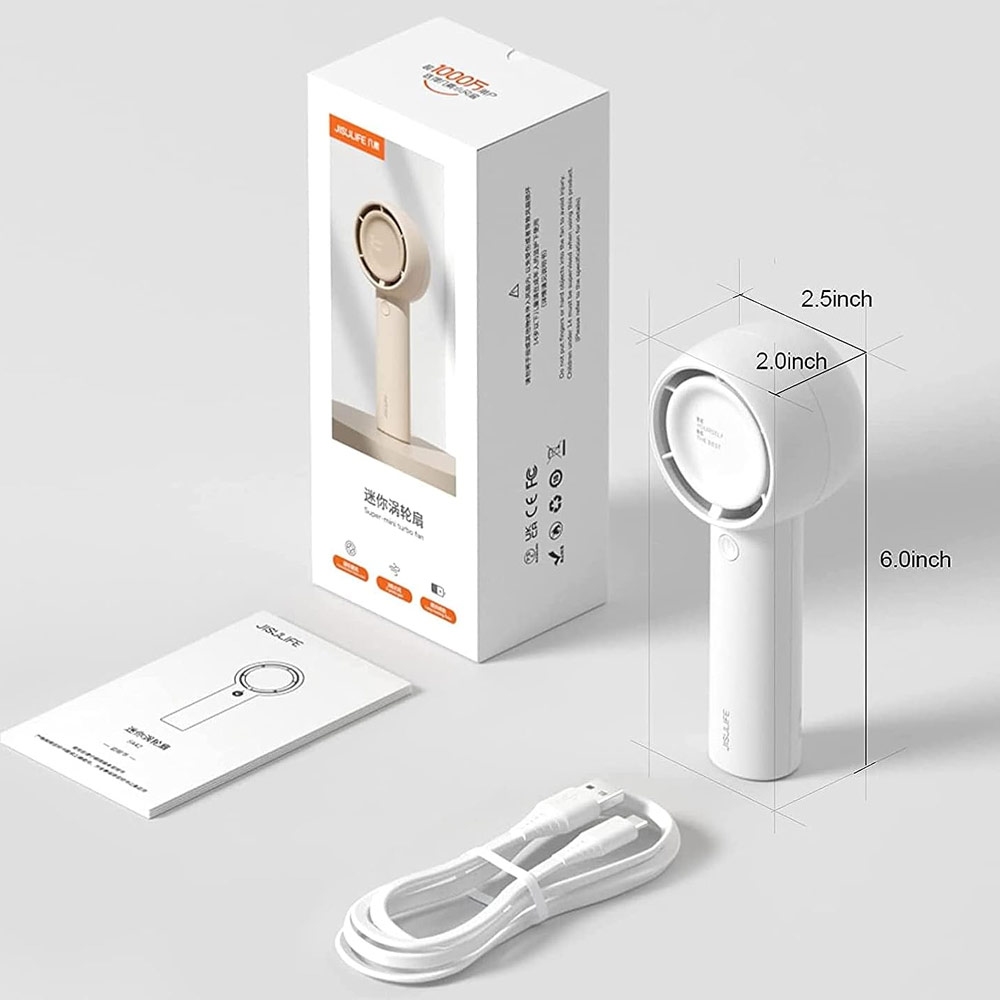 Picture of Jisulife Malaysia 5 Speed Turbo Strong Wind Portable Fast Charge Rechargeble 4500mAh Hidden Blade Handheld Mini Fan for Outdoor Indoor Badminton Court Concert Picnic Camping FA42 (White)