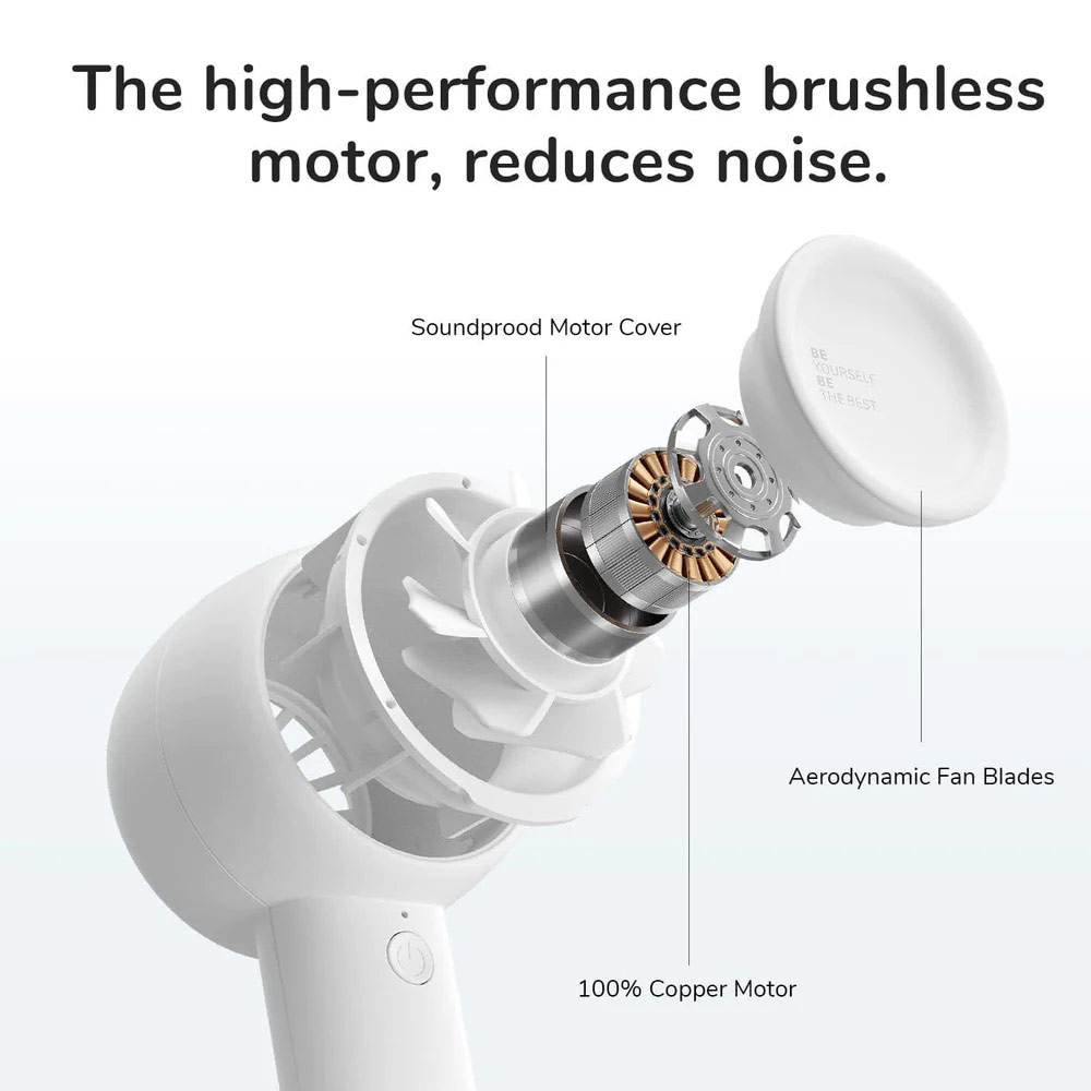 Picture of Jisulife Malaysia 5 Speed Turbo Strong Wind Portable Fast Charge Rechargeble 4500mAh Hidden Blade Handheld Mini Fan for Outdoor Indoor Badminton Court Concert Picnic Camping FA42 (White)