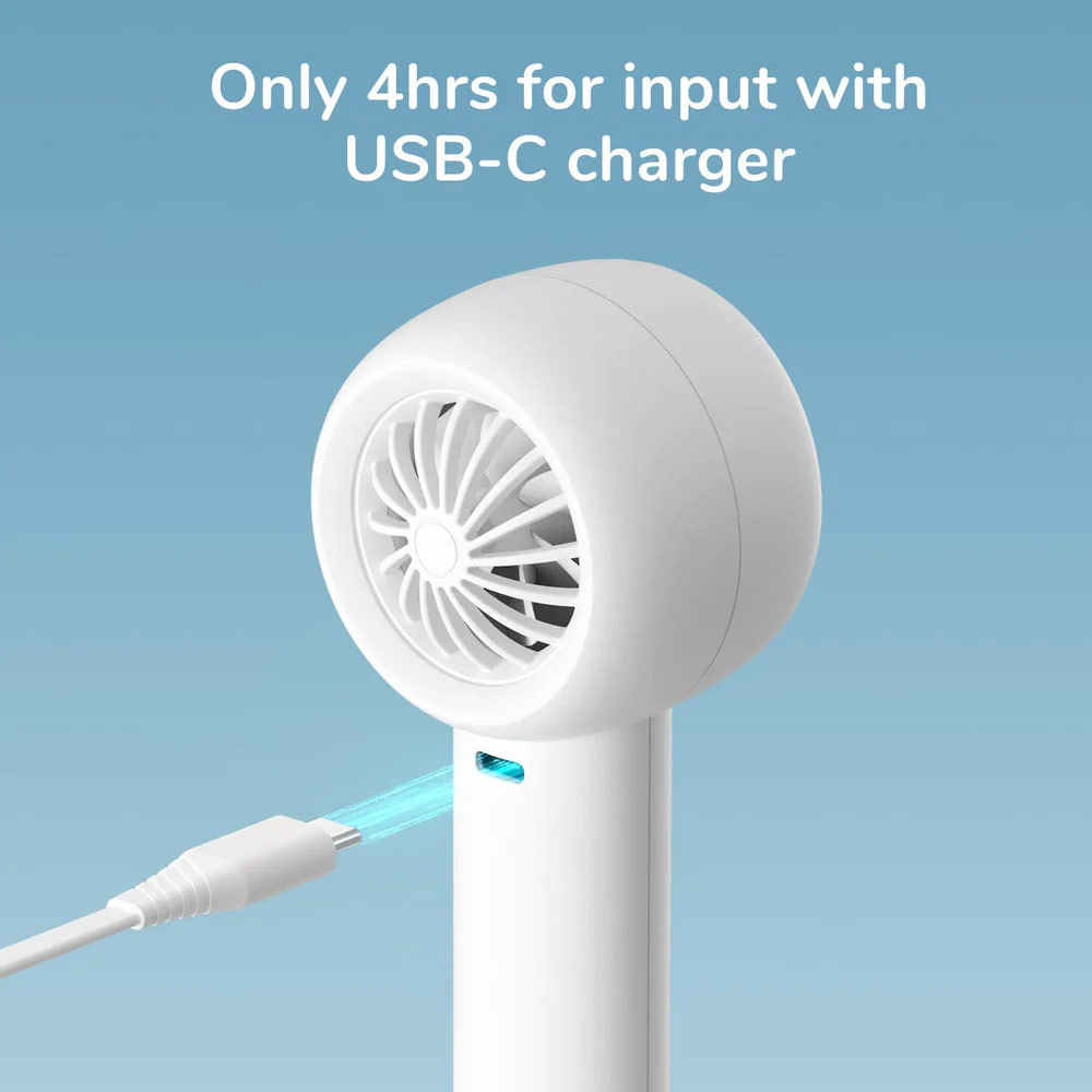 Picture of Jisulife Malaysia 5 Speed Turbo Strong Wind Portable Fast Charge Rechargeble 4500mAh Hidden Blade Handheld Mini Fan for Outdoor Indoor Badminton Court Concert Picnic Camping FA42 (White)
