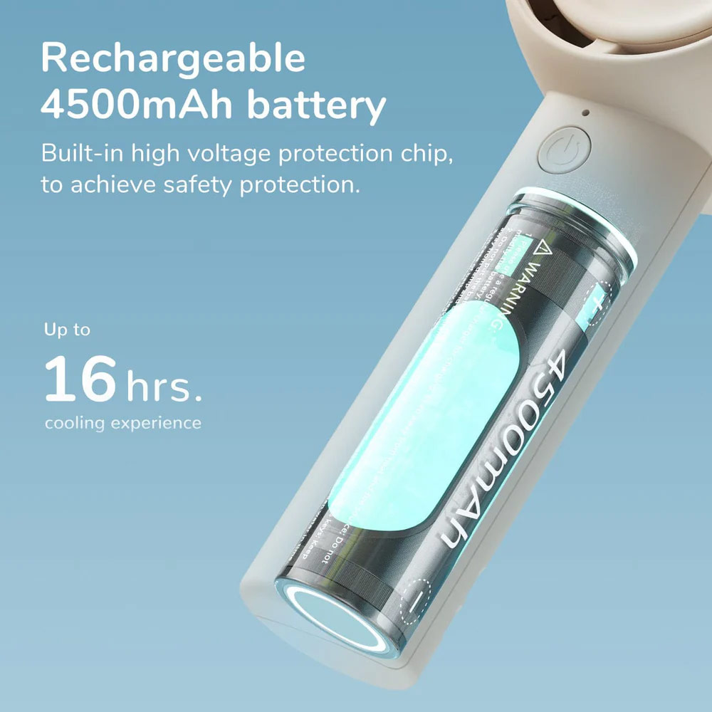 Picture of Jisulife Malaysia 5 Speed Turbo Strong Wind Portable Fast Charge Rechargeble 4500mAh Hidden Blade Handheld Mini Fan for Outdoor Indoor Badminton Court Concert Picnic Camping FA42 (White)