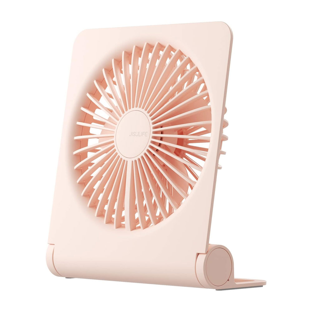 Picture of Jisulife Ultra Slim Table Fan Lite Strong Air Flow 4 Speed Wind Portable Rechargeable 4500mAh Desktop Fan For Home Office Outdoor Travel (Pink)