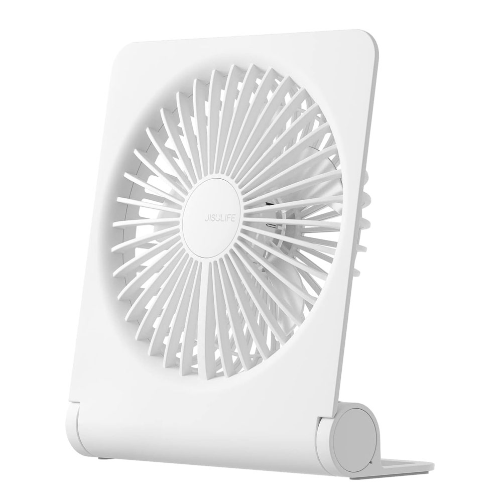 Picture of Jisulife Ultra Slim Table Fan Lite Strong Air Flow 4 Speed Wind Portable Rechargeable 4500mAh Desktop Fan For Home Office Outdoor Travel (White)