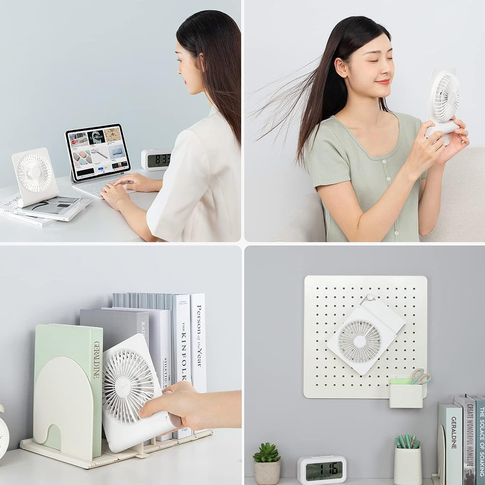 Picture of Jisulife Ultra Slim Table Fan Lite Strong Air Flow 4 Speed Wind Portable Rechargeable 4500mAh Desktop Fan For Home Office Outdoor Travel (White)