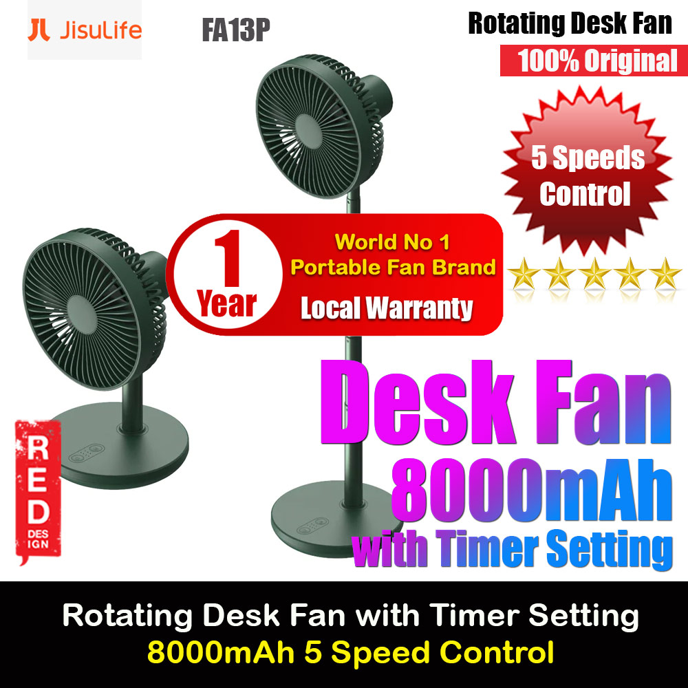 Picture of JISULIFE Oscillating Rotation Desk Fan Portable Timer Setting Extendable Desktop Fan 8000mAh USB-C Rechargeable Electric Table Fan for Office Room Travel Outdoor Indoor Picnic FA13P (Dark Green) Red Design- Red Design Cases, Red Design Covers, iPad Cases and a wide selection of Red Design Accessories in Malaysia, Sabah, Sarawak and Singapore 