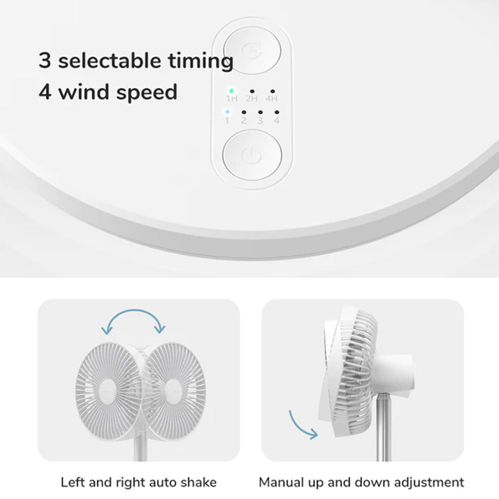 Picture of JISULIFE Oscillating Rotation Desk Fan Portable Timer Setting Extendable Desktop Fan 8000mAh USB-C Rechargeable Electric Table Fan for Office Room Travel Outdoor Indoor Picnic FA13P (White)