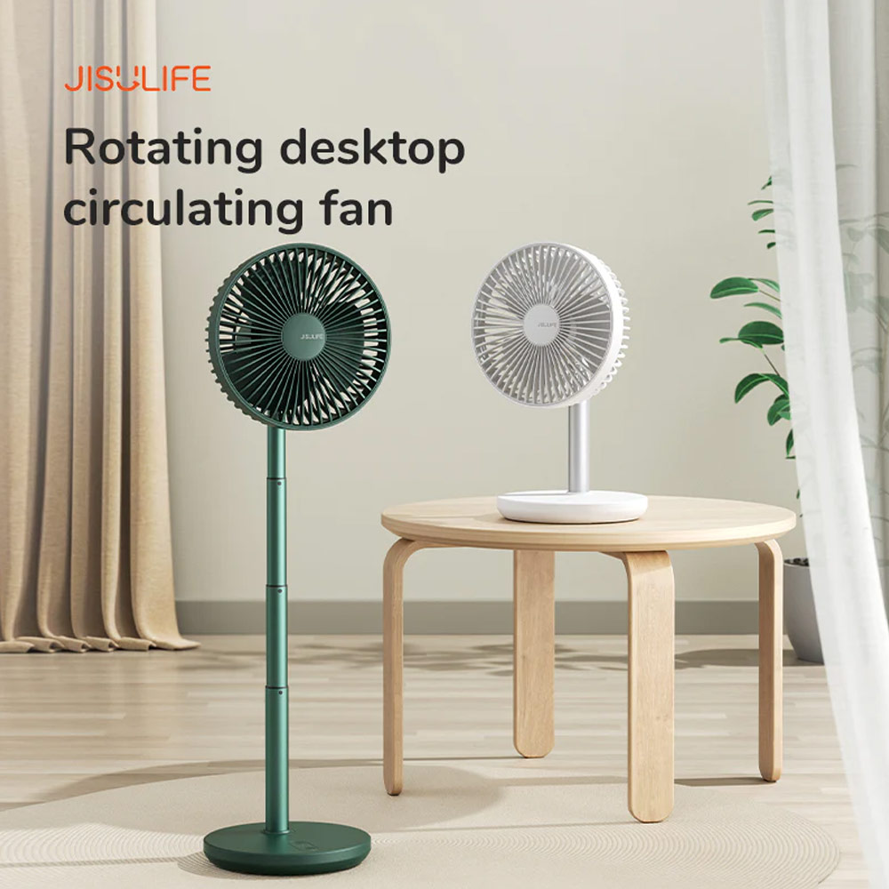 Picture of JISULIFE Oscillating Rotation Desk Fan Portable Timer Setting Extendable Desktop Fan 8000mAh USB-C Rechargeable Electric Table Fan for Office Room Travel Outdoor Indoor Picnic FA13P (White)