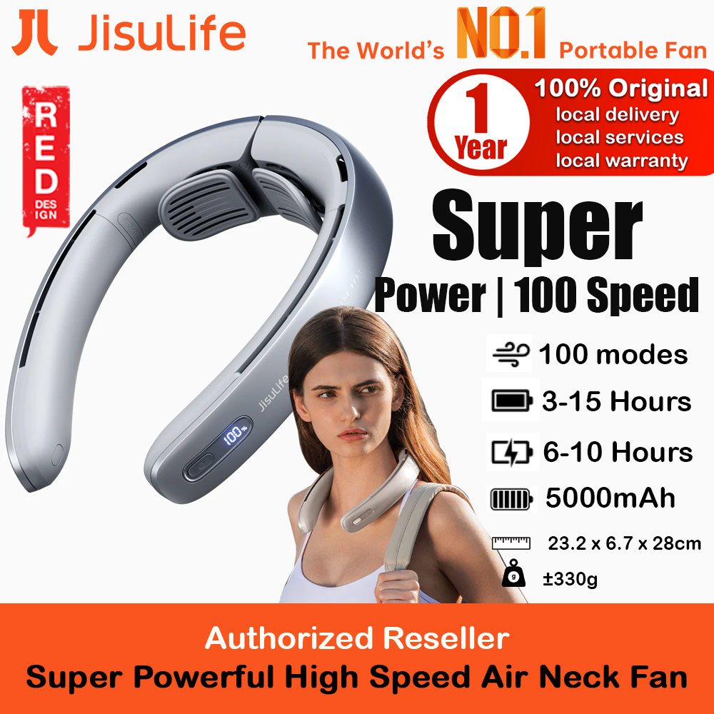 Picture of JISULIFE Super Power High Speed Air Neck Cooler Portable Neck Fan Hands Free Bladeless Fan 5000mAh Battery Operated Wearable Personal Fan Leafless Rechargeable Headphone Design 100 Speed Neck Fan for Running Badminton Indoor Court Concert Picnic Camping Outdoor Activity FA45 (Silver Grey) Red Design- Red Design Cases, Red Design Covers, iPad Cases and a wide selection of Red Design Accessories in Malaysia, Sabah, Sarawak and Singapore 