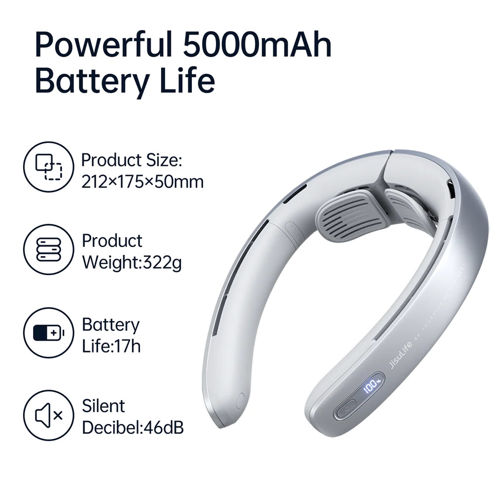 Picture of JISULIFE Malaysia Super Power High Speed Air Neck Cooler Portable Neck Fan Hands Free Bladeless Fan 5000mAh Battery Operated Wearable Personal Fan Leafless Rechargeable Headphone Design 100 Speed Neck Fan FA45 (Silver Grey)
