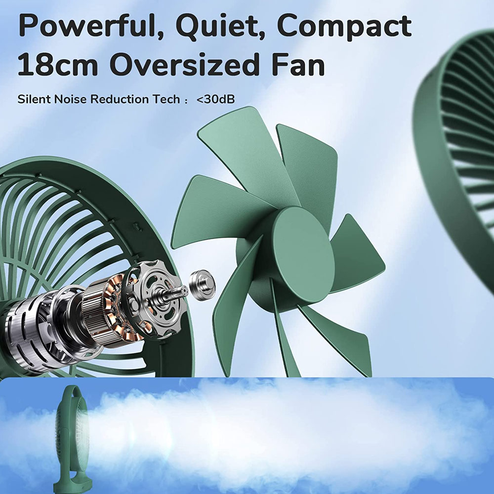 Picture of JISULIFE Desk Fan Small Portable Desktop Fan Strong Airflow Ultra Quiet 4000mAh USB Rechargeable Electric Table Fan for Office Room Travel Outdoor Indoor Picnic Camping (Green)