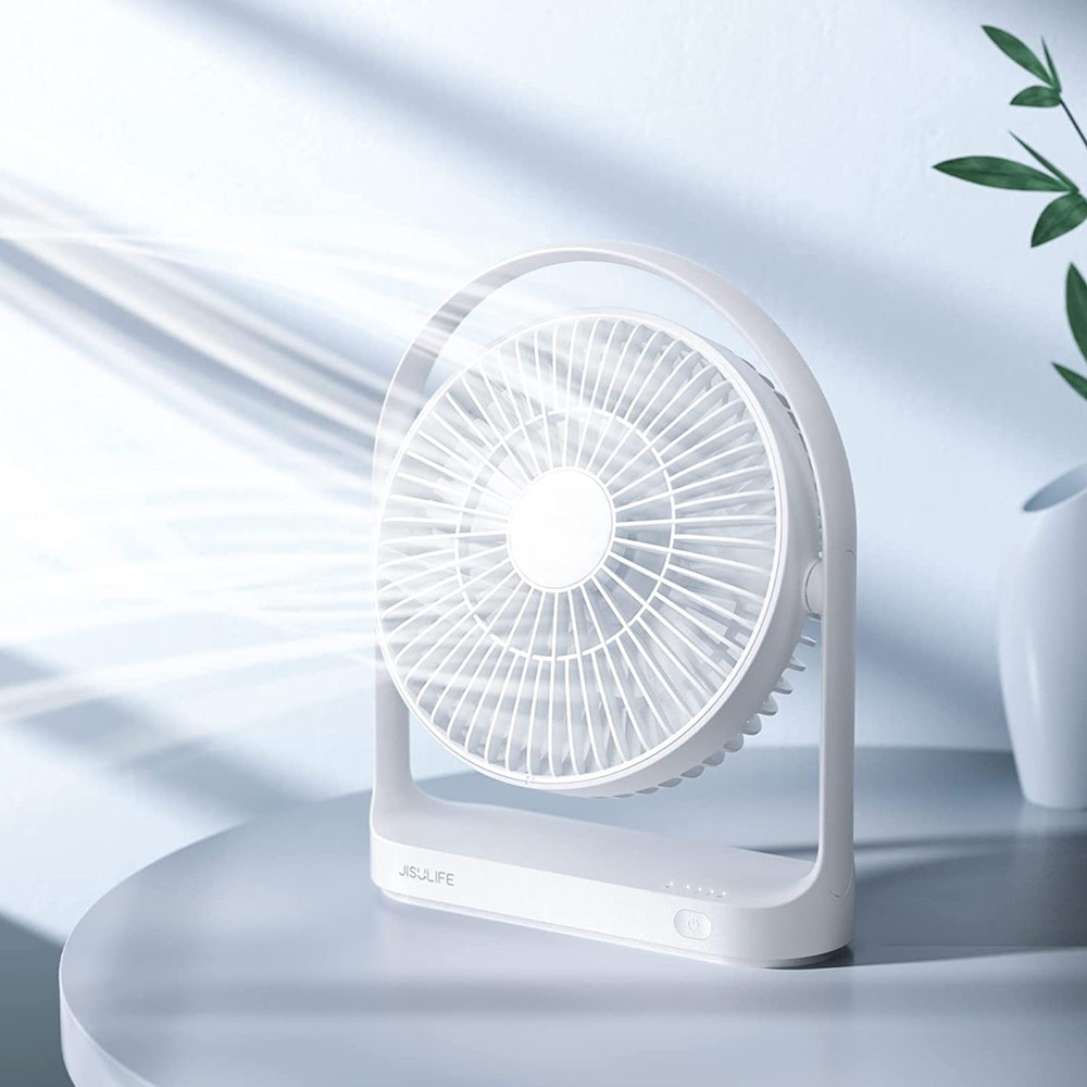 Picture of JISULIFE Desk Fan Small Portable Desktop Fan Strong Airflow Ultra Quiet 4000mAh USB Rechargeable Electric Table Fan for Office Room Travel Outdoor Indoor Picnic Camping (White)