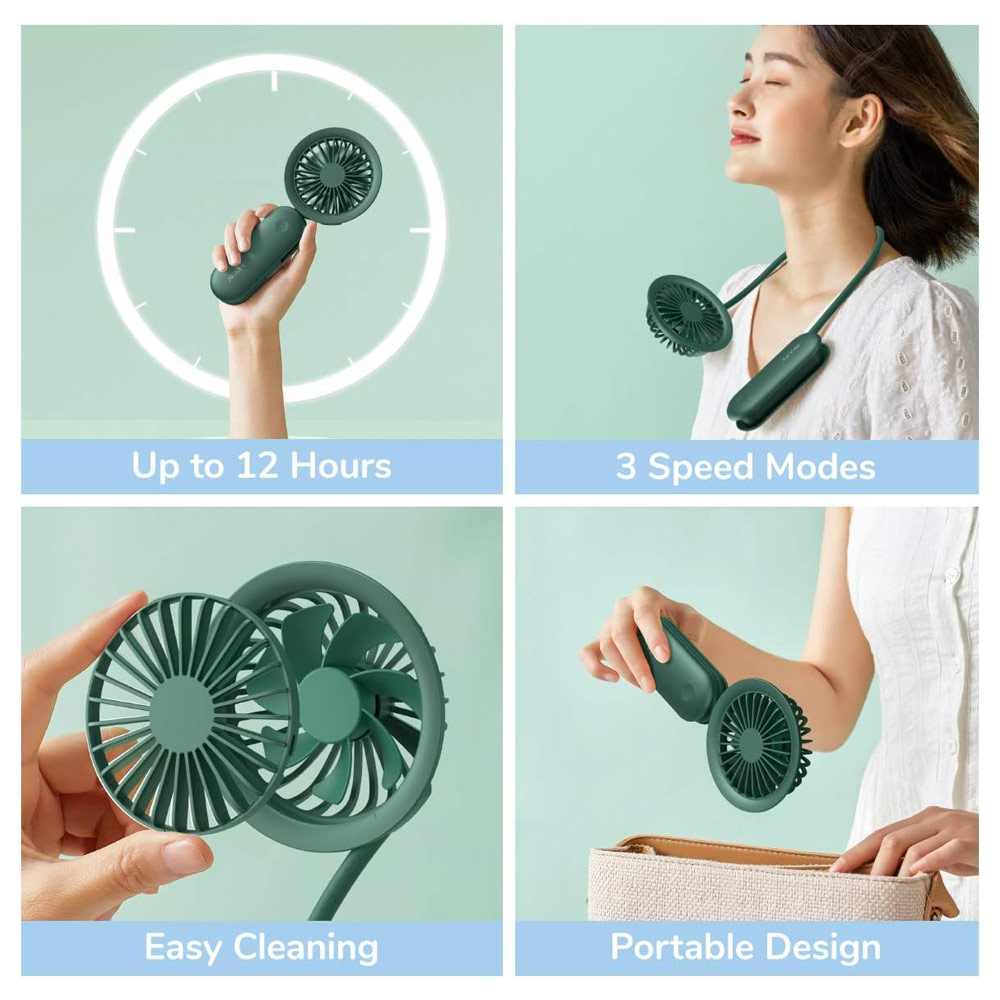 Picture of Jisulife Versatile Handheld Mini Fan Portable Rechargeable 2000mAh Hanging Handheld Mini Fan for Outdoor Indoor Badminton Court Concert Picnic Camping FA15 (Green)