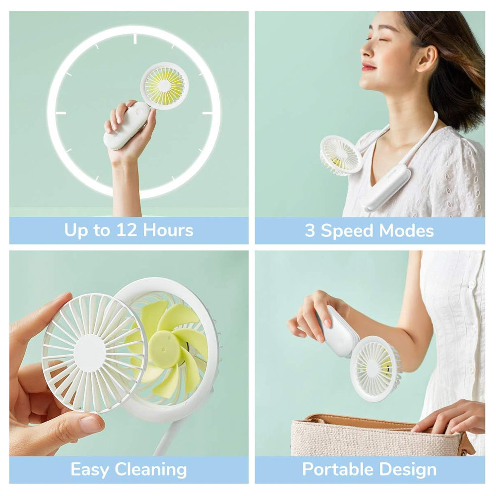 Picture of Jisulife Versatile Handheld Mini Fan Portable Rechargeable 2000mAh Hanging Handheld Mini Fan for Outdoor Indoor Badminton Court Concert Picnic Camping FA15 (White)