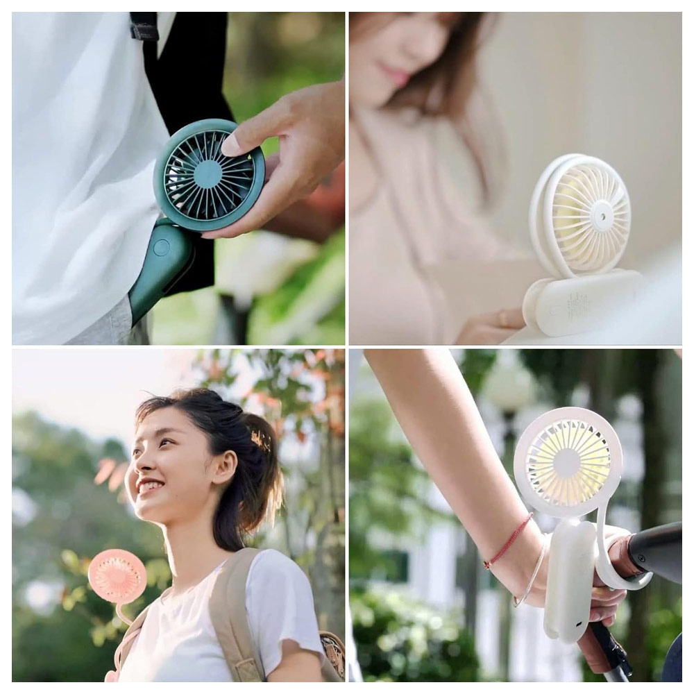 Picture of Jisulife Versatile Handheld Mini Fan Portable Rechargeable 2000mAh Hanging Handheld Mini Fan for Outdoor Indoor Badminton Court Concert Picnic Camping FA15 (White)