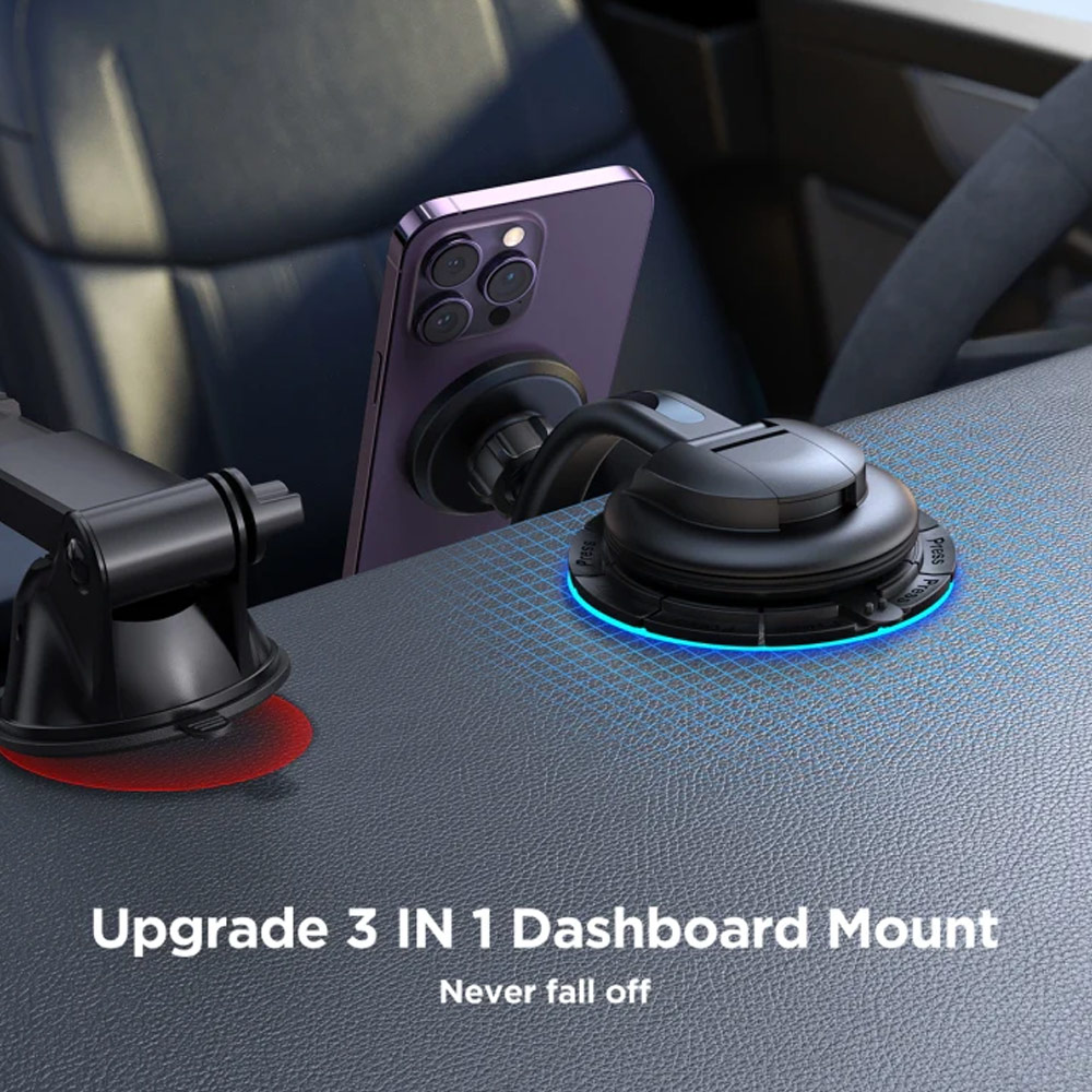 Picture of Joyroom 2 in 1 Set Magnetic 360 Degree Adjustable Car Phone Mount Holder for Dashboard Windscreen Air vent (Black)