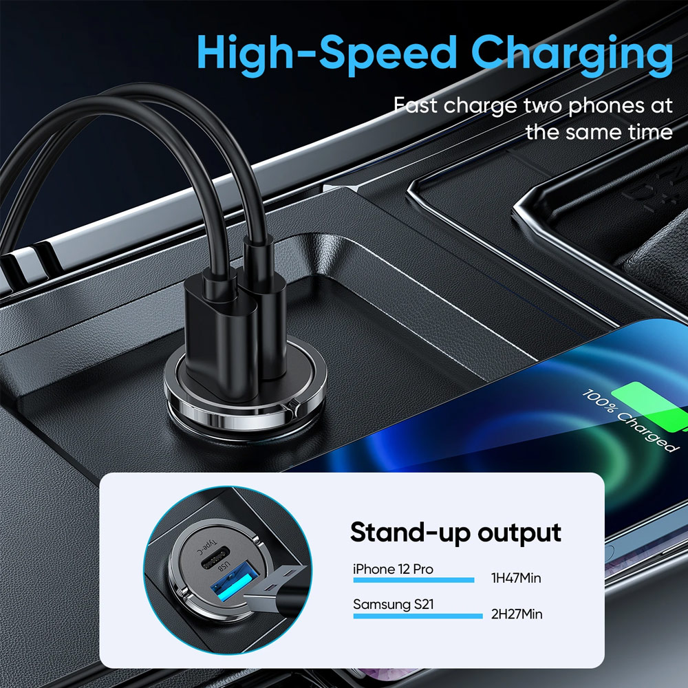 Picture of Joyroom 45W Mini Fast Speed High Speed Zinc Alloy Car Charger PD Delivery FCP AFC QC3.0 for iPhone 12 Pro Max iPhone 12 Mini iPhone 11 Pro Max Galaxy S21 Ultra Note 20 Ultra Huawei Mate 40 Pro P40 Pro (Tarnish)