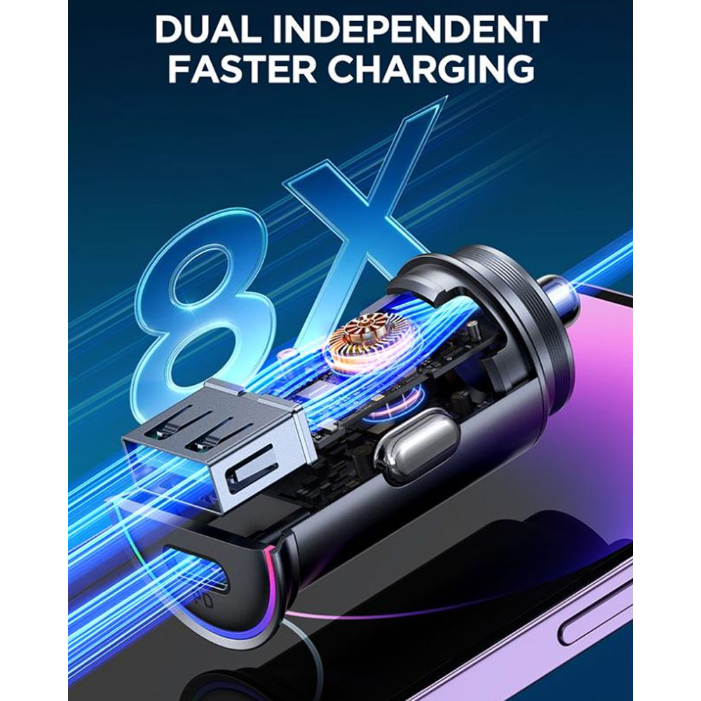 Picture of Joyroom 60W Mini Fast Speed High Speed Strong Metal Car Charger PD PPS QC3.0 for iPhone 14 Pro Max S23 Ultra Z Fold 5 Flip 5 iPad Pro (Black)