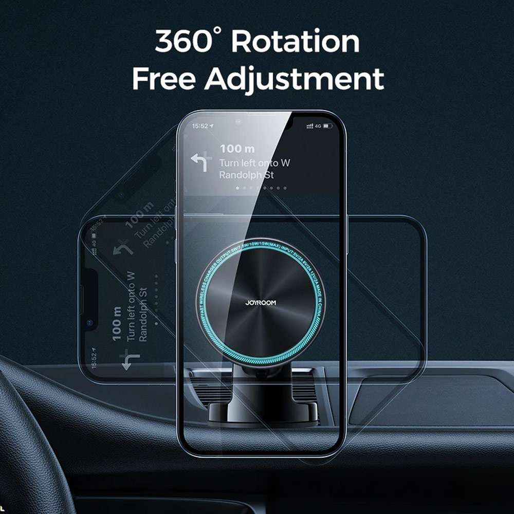 Picture of Joyroom Strong N52 Magnetic 15W Fast Wireless Car Charger Car Mount Phone Holder Dashboard Car Mount Windscreen Car Mount (Black)