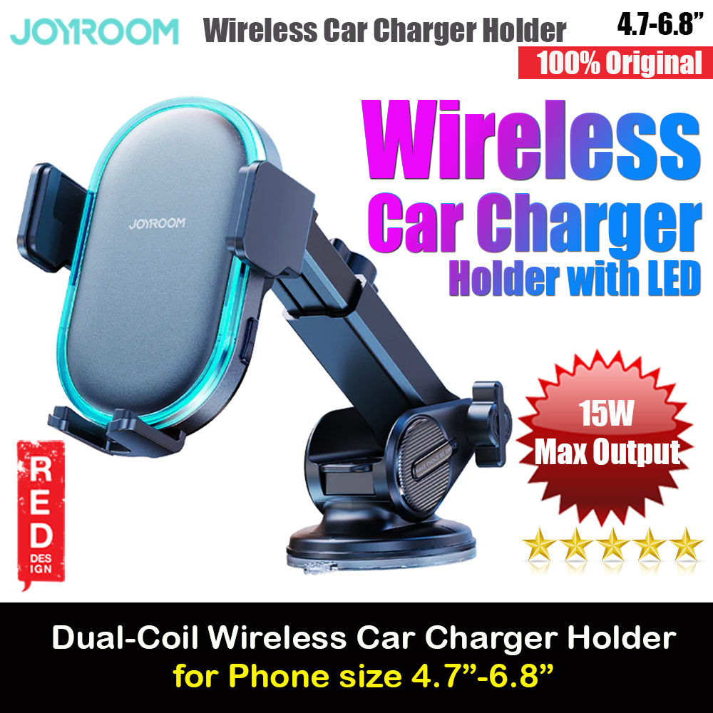 Picture of Joyroom Qi 15W Dual Coil Super Fast Wireless Car Charger Auto Lock Adjustable Extendable Car Mount Phone Holder Dashboard Car Mount Windscreen Car Mount  (Black) Red Design- Red Design Cases, Red Design Covers, iPad Cases and a wide selection of Red Design Accessories in Malaysia, Sabah, Sarawak and Singapore 