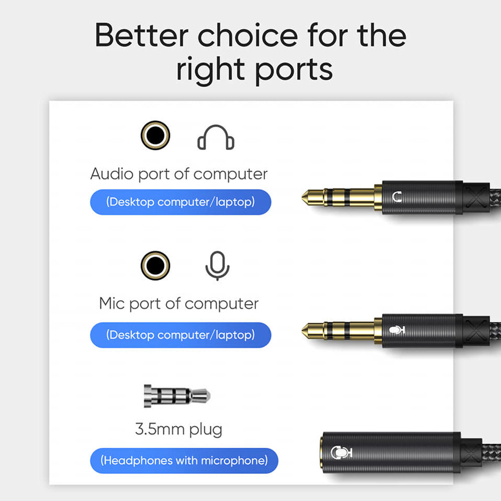 Picture of JOYROOM 3.5mm Audio TRS Mic TRS to Audio Mic TRRS for TRRS Microphone Headphone Cable Adapter Female to 2 Male Y Splitter Adapter for Computer Laptop 20cm