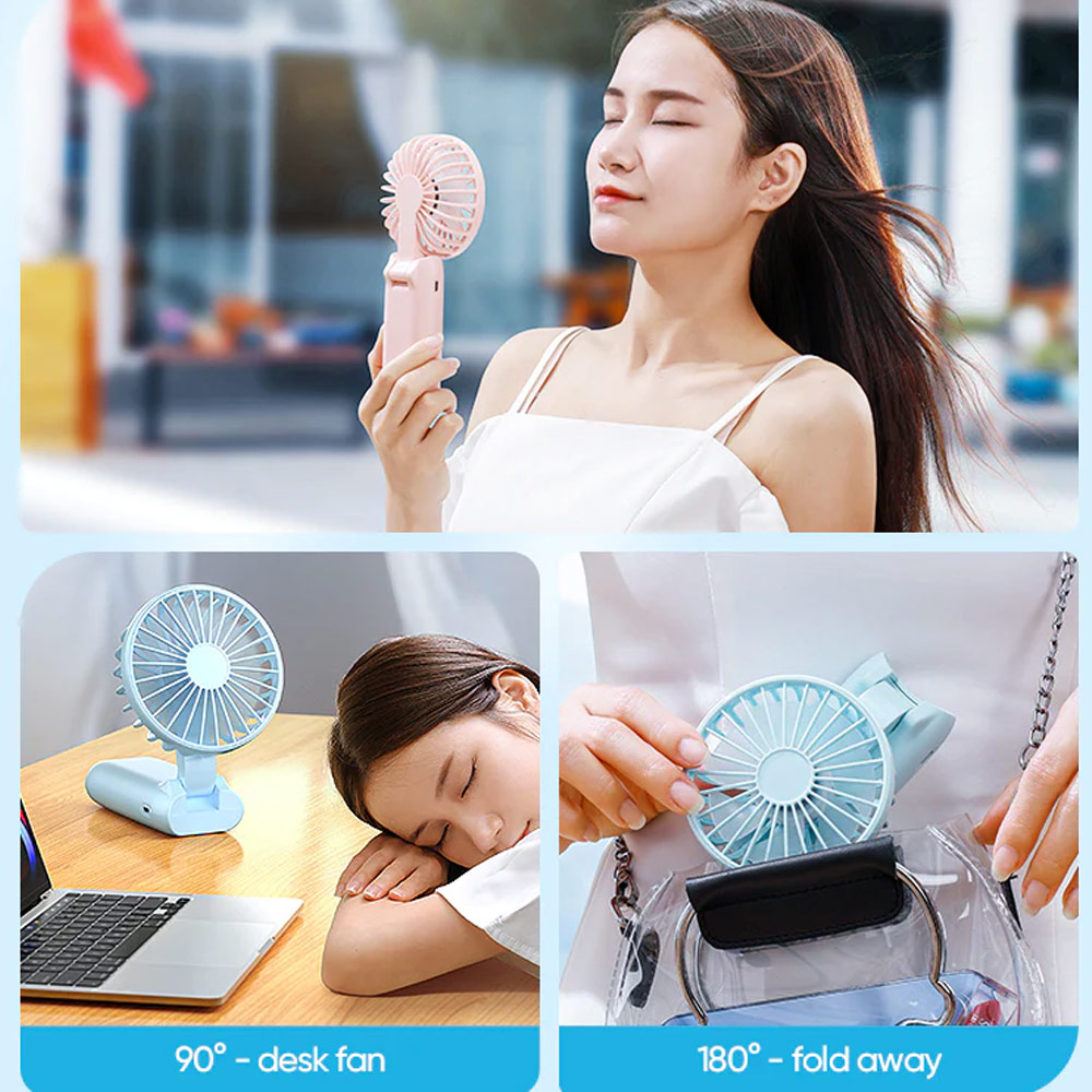 Picture of Joyroom JR-CY451 5 Speed Hold and Stand On Desk Folding Handheld Fan with digital display 4000mAh (Blue)