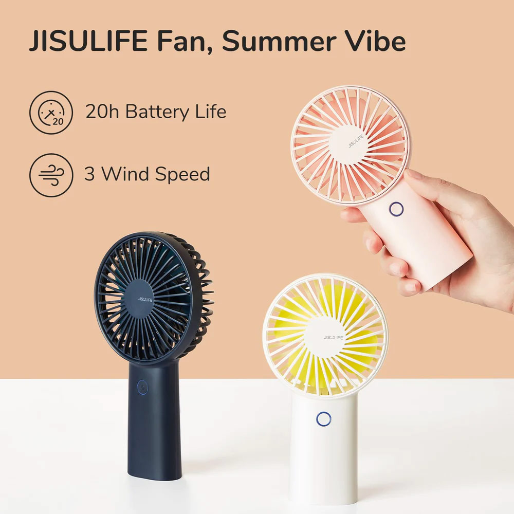 Picture of Jisulife Malaysia 3 Speed Wind Portable Rechargeble 4000mAh Handheld Fan for Outdoor Badminton Court Concert Picnic Camping (Pink)