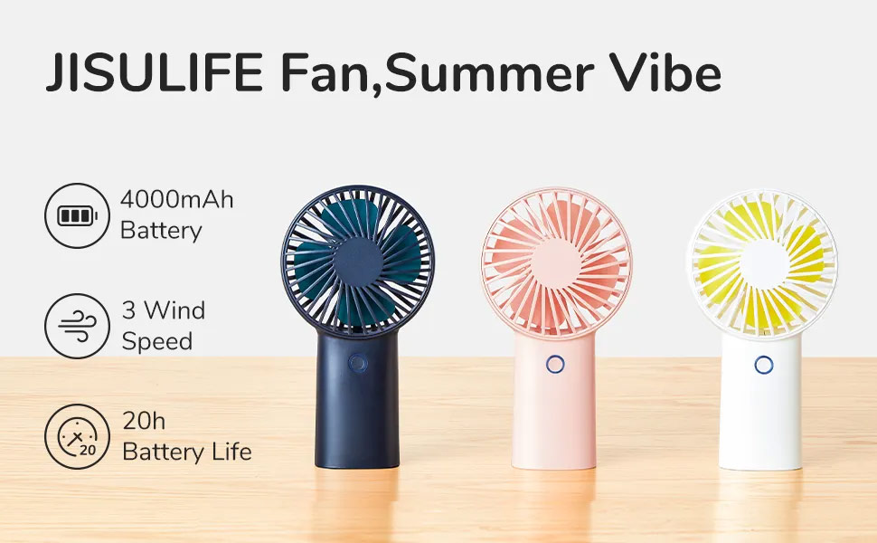 Picture of Jisulife Malaysia 3 Speed Wind Portable Rechargeble 4000mAh Handheld Fan for Outdoor Badminton Court Concert Picnic Camping (White)