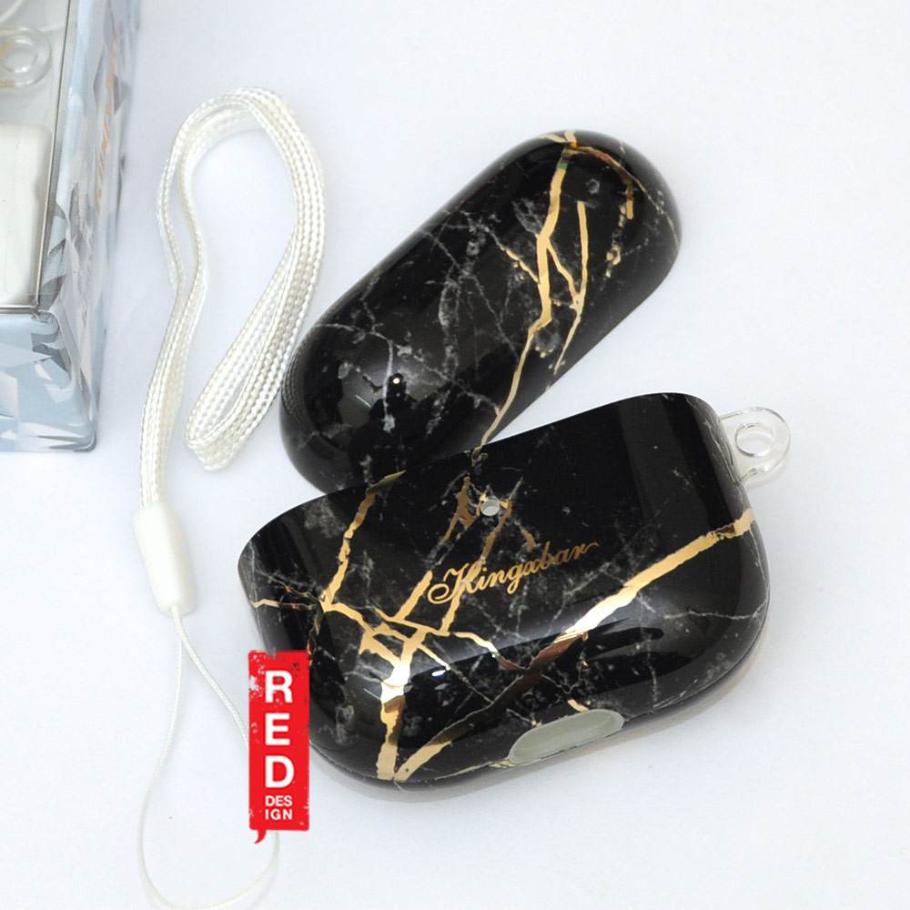 Picture of Apple Airpods 3 Case | Kingxbar Marble Design Series High Quality Soft Case with Strap for Airpods 3rd Gen 2021 Case (Black Marble)