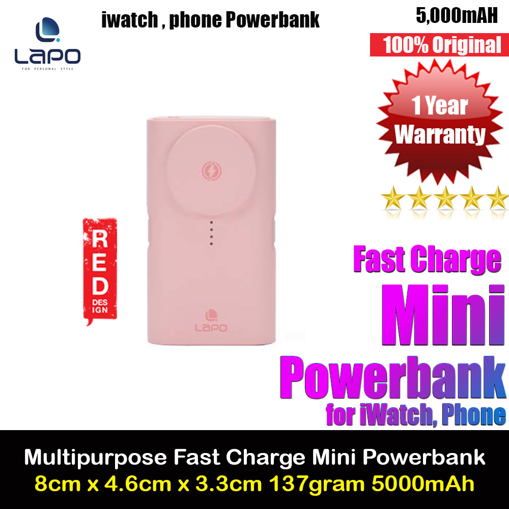 Picture of Lapo iWatch Powerbank Pocket Mini Small Size Powerbank 20W Fast Charge with Type-C Connector Apple Watch Powerbank (Pink) Red Design- Red Design Cases, Red Design Covers, iPad Cases and a wide selection of Red Design Accessories in Malaysia, Sabah, Sarawak and Singapore 