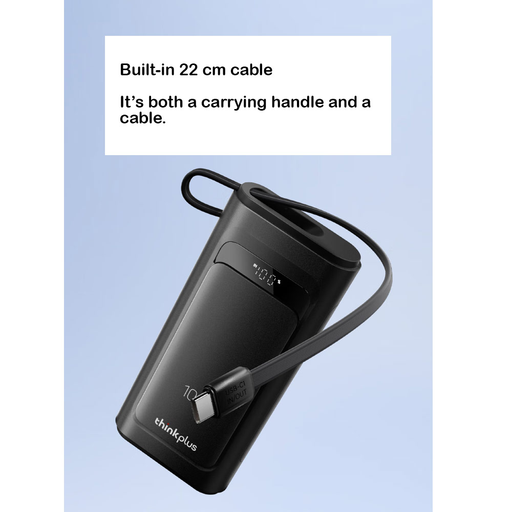 Picture of Lenovo Thinkplus Linx CCC 3C Certified Laptop Notebook Travel Power Bank Mini Size 100W Output Build In Cable (White)