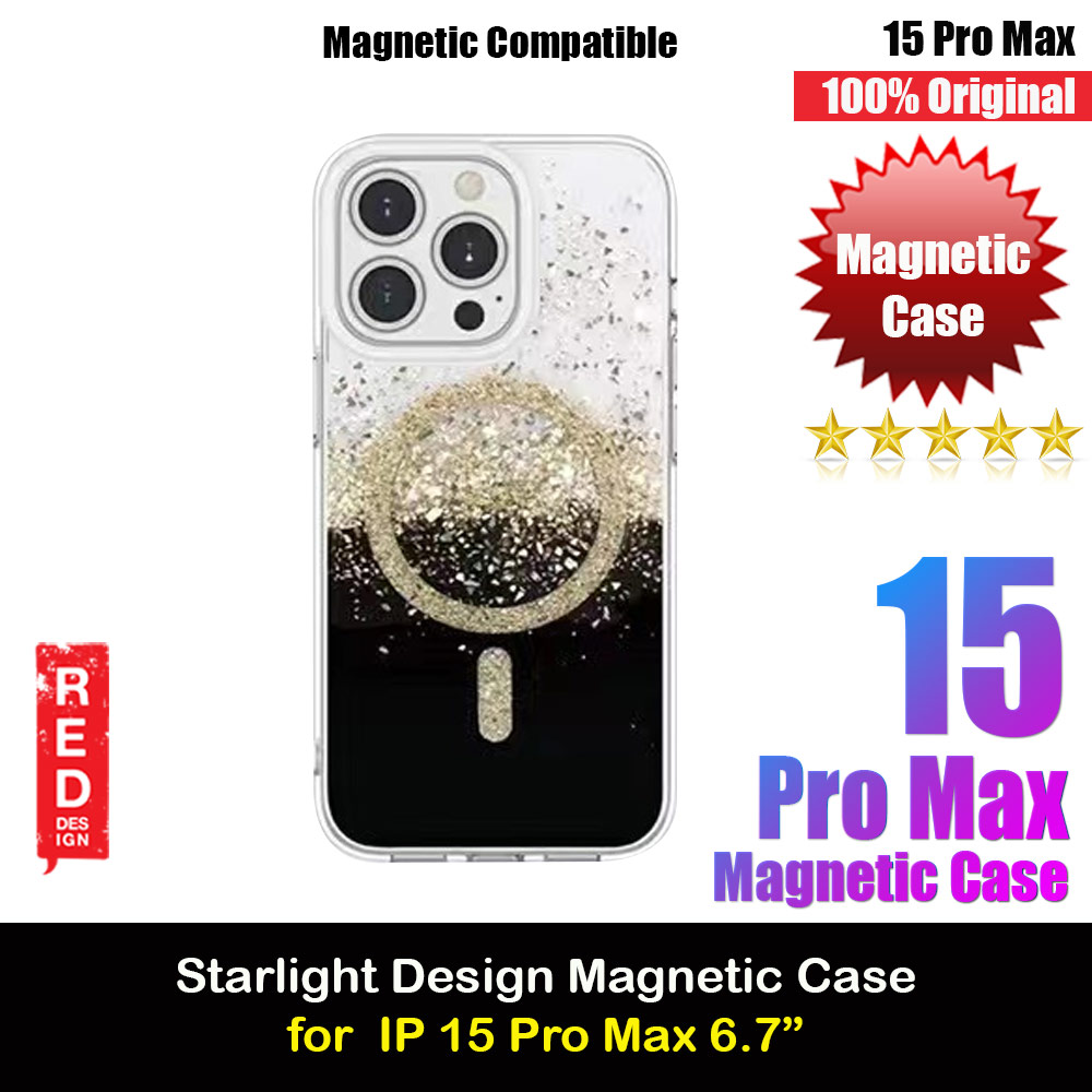 Picture of Apple iPhone 15 Pro Max 6.7 Case | Red Design Choices Starlight Shining Magnetic Magsafe Compatible Case for Apple iPhone 15 Pro Max 6.7 (Gold Black)