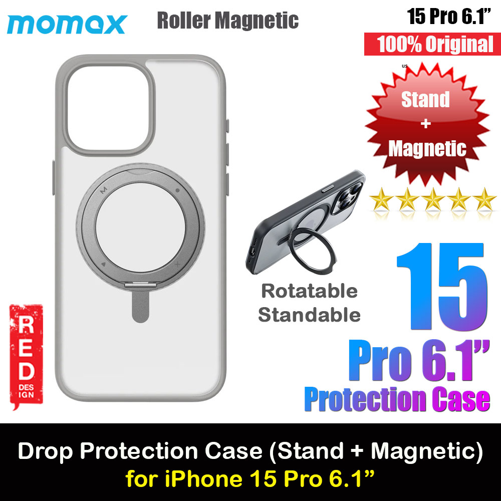 Picture of Momax CaseForm Roller Magnetic Case with Rotatable Stand Drop Protective Case iPhone 15 Pro 6.1 (Matte Gray) Apple iPhone 15 Pro 6.1- Apple iPhone 15 Pro 6.1 Cases, Apple iPhone 15 Pro 6.1 Covers, iPad Cases and a wide selection of Apple iPhone 15 Pro 6.1 Accessories in Malaysia, Sabah, Sarawak and Singapore 