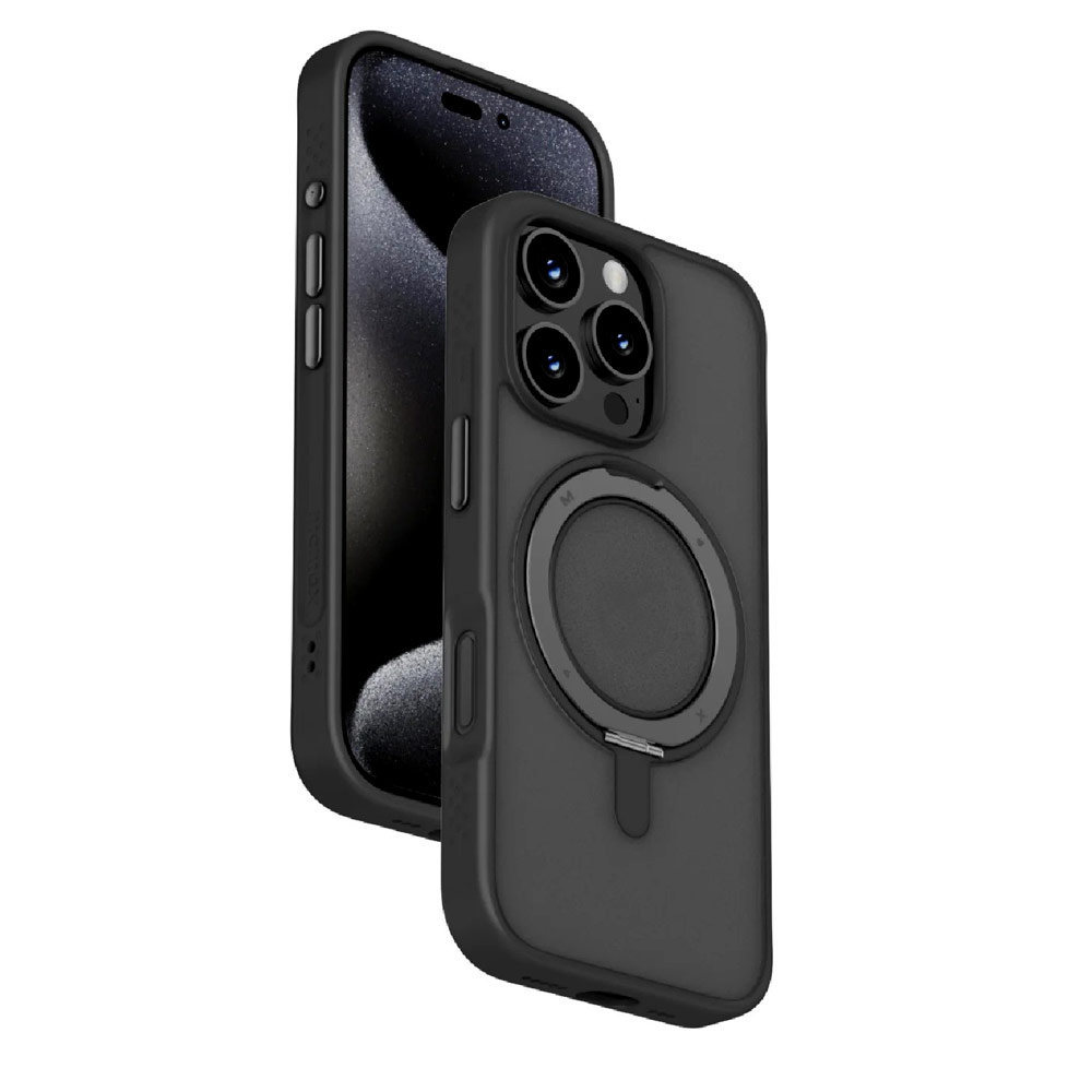 Picture of Apple iPhone 16 Pro Max 6.9 Case | Momax CaseForm Roller Magnetic Case with Rotatable Stand Drop Protective Case iPhone 16 Pro Max 6.9 (Matte Black)