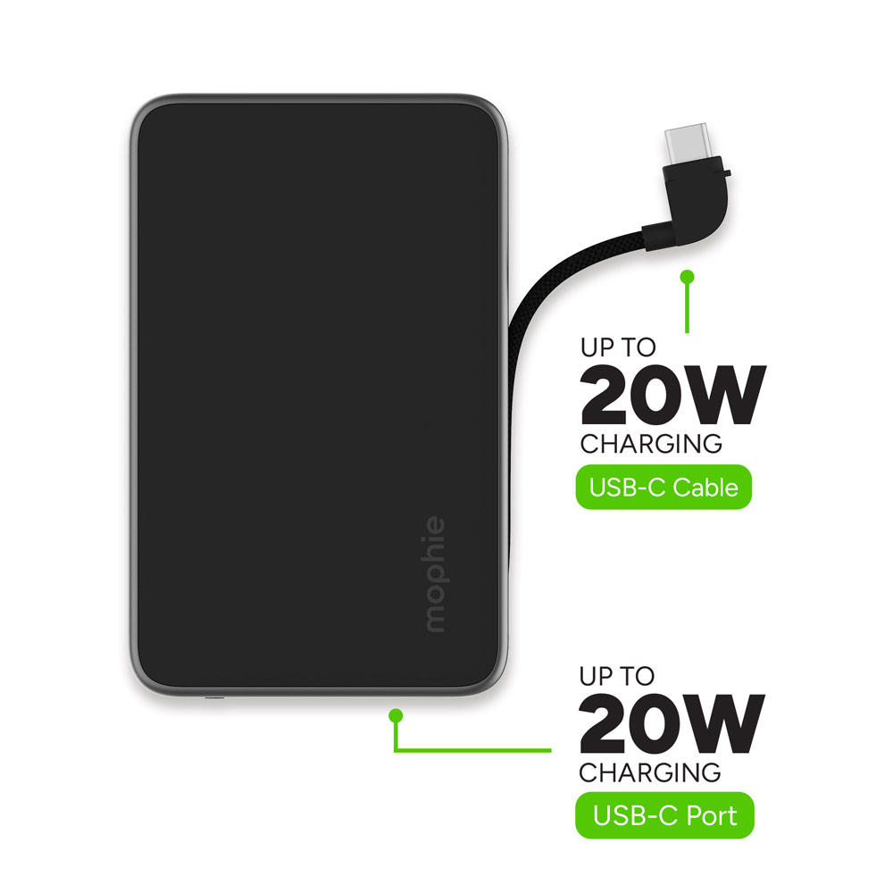 Picture of Mophie Powerstation Plus Mini 5000mah 20W Fast Charge with USB C Output Built in Type C Cable (Black)