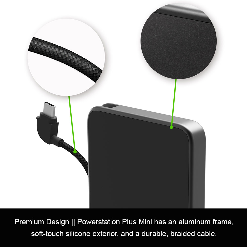 Picture of Mophie Powerstation Plus Mini 5000mah 20W Fast Charge with USB C Output Built in Type C Cable (Black)