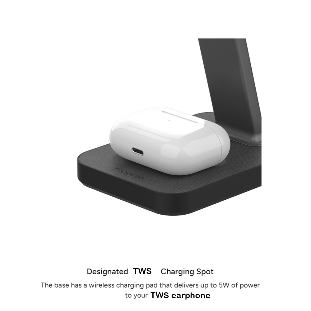 Picture of Apple iPhone 13 6.1  | Mophie Snap Stand Pad 15W Magnetic Wireless Stand wireless charging stand compatible with snap and MagSafe for Smartphones iPhone Google Pixel Samsung Galaxy Qi-enabled Devices (Black)