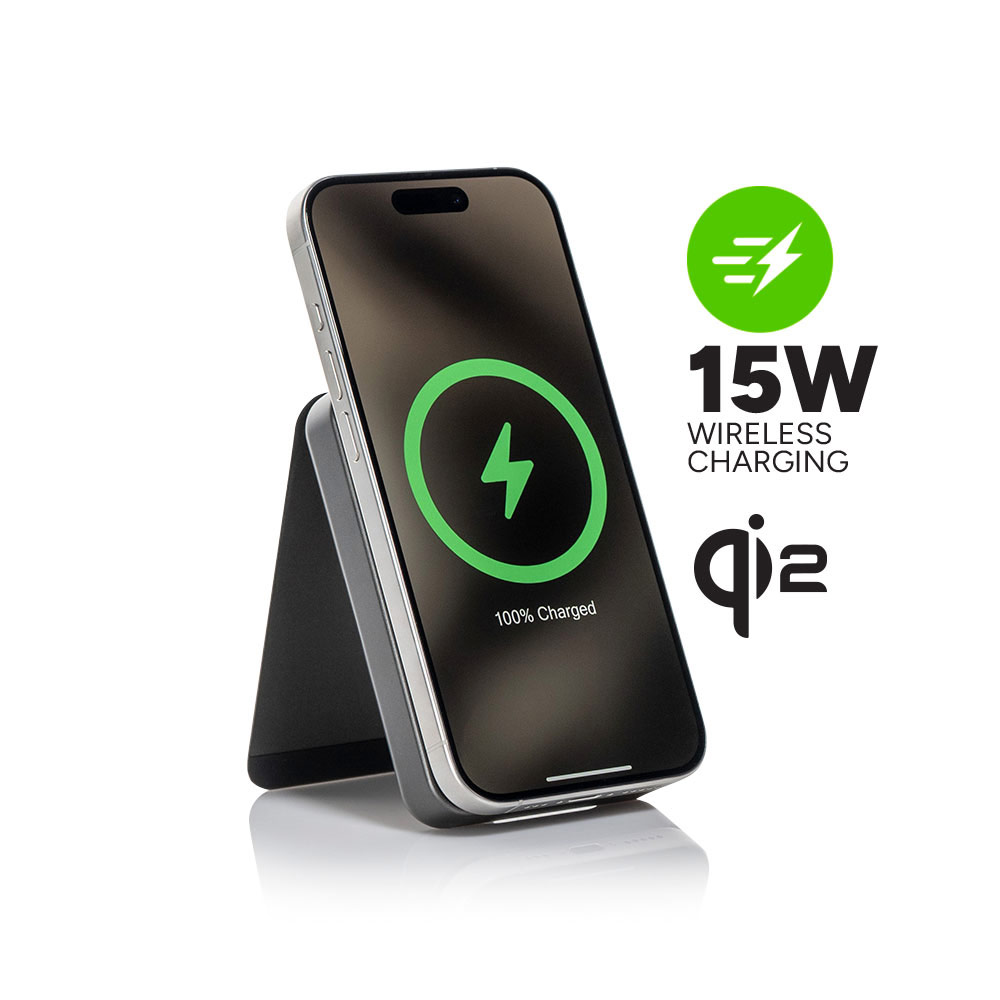 Picture of Mophie Snap+ Magnetic Charge Wireless Powerbank Powerstation Mini with Stand 5000mah 15W Max Fast Charge Qi 2 with USB C Input Output (Black)