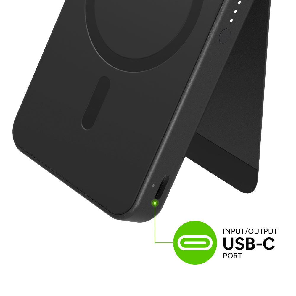 Picture of Mophie Snap+ Magnetic Charge Wireless Powerbank Powerstation Mini with Stand 5000mah 15W Max Fast Charge Qi 2 with USB C Input Output (Black)