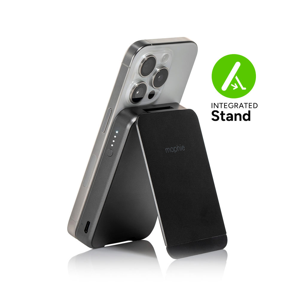 Picture of Mophie Snap+ Magnetic Charge Wireless Powerbank Powerstation Mini with Stand 5000mah 15W Max Fast Charge Qi 2 with USB C Input Output (Black)