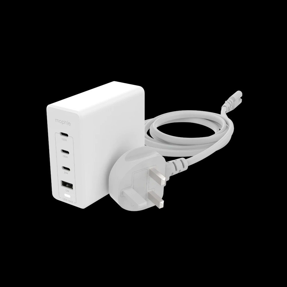 Picture of Mophie120W Speed Port GaN 3 USB C 1 USB A Laptop Macbook Air Macbook Pro Smartphone Charger Station UK Plug (White)