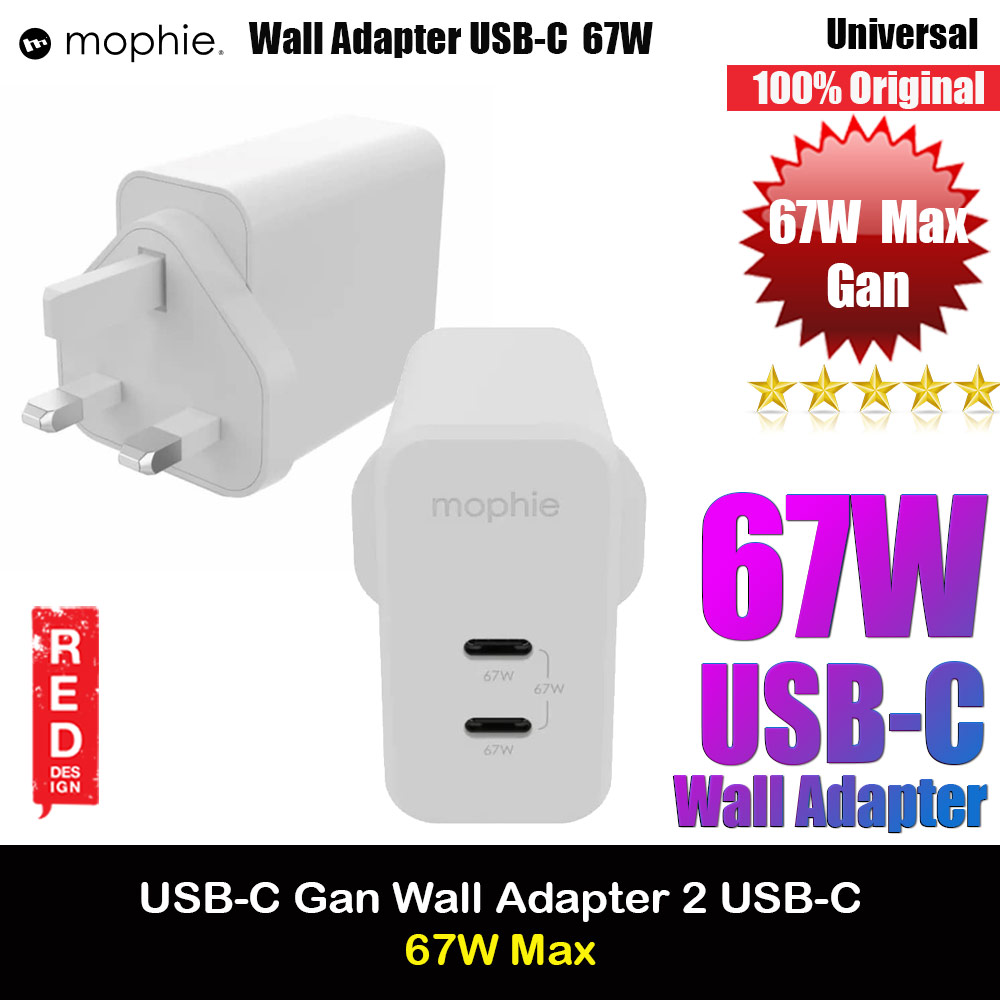 Picture of Mophie Gan 67W Dual USB-C Wall Charger Smartphone Tablet Small laptops USB-C devices (UK) Red Design- Red Design Cases, Red Design Covers, iPad Cases and a wide selection of Red Design Accessories in Malaysia, Sabah, Sarawak and Singapore 