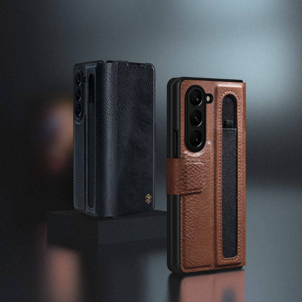 Picture of Samsung Galaxy Z Fold 5 Case | NILLKIN Aoge Leather Case Standable Case with S Pen Holder for Galaxy Z Fold 5 (Brown)