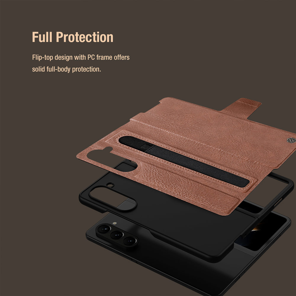 Picture of Samsung Galaxy Z Fold 5 Case | NILLKIN Aoge Leather Case Standable Case with S Pen Holder for Galaxy Z Fold 5 (Brown)