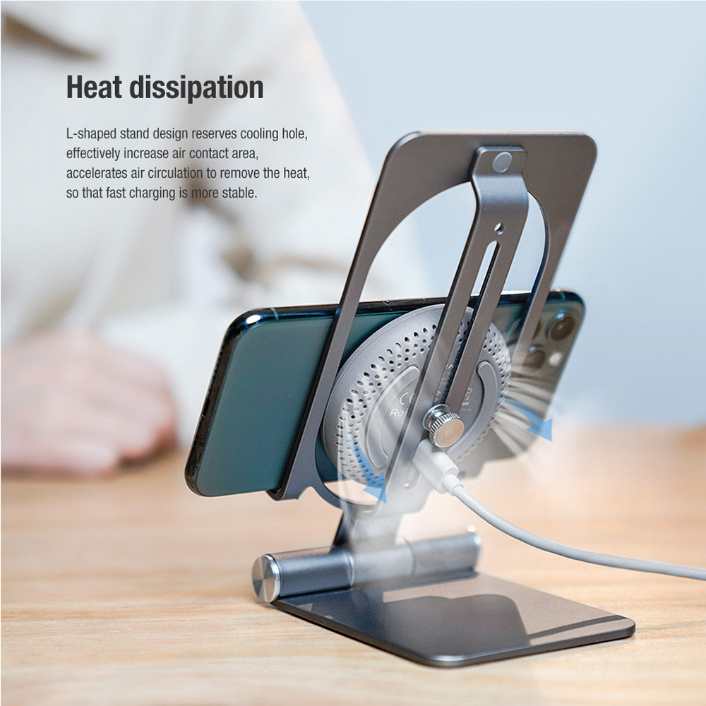 Picture of Nillkin PowerHold 2 in 1 Portable Foldable Travel Mini Wireless Charging Stand 10W Max Heat Dissipation Wireless Charging Wireless Charger for Apple Samsung iPhone 12 Pro Max iPhone 11 Pro Max (Silver)