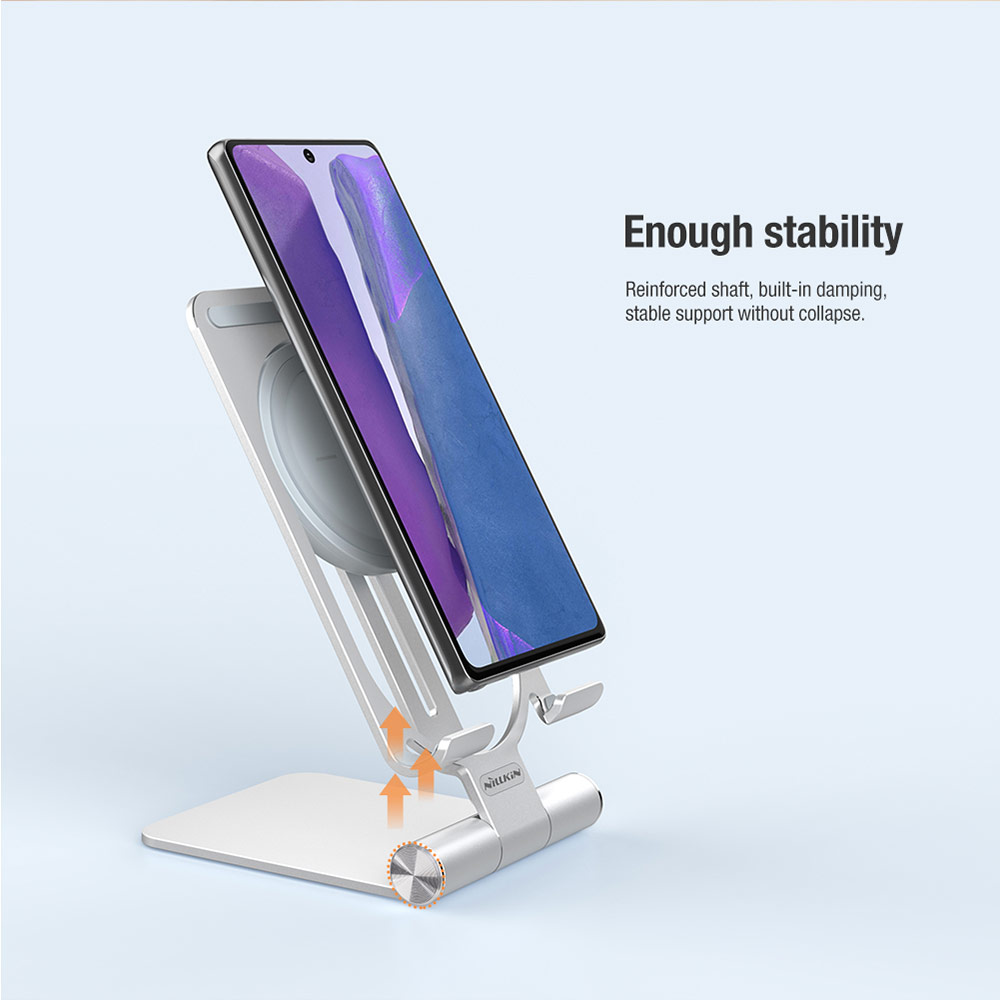 Picture of Nillkin PowerHold 2 in 1 Portable Foldable Travel Mini Wireless Charging Stand 10W Max Heat Dissipation Wireless Charging Wireless Charger for Apple Samsung iPhone 12 Pro Max iPhone 11 Pro Max (Silver)