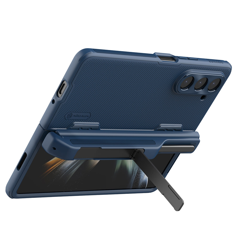 Picture of Samsung Galaxy Z Fold 5 Case | NILLKIN Super Frosted Shield Fold Kickstand Standable Full Protection Case with S Pen Holder for Galaxy Z Fold 5 (Dark Blue)