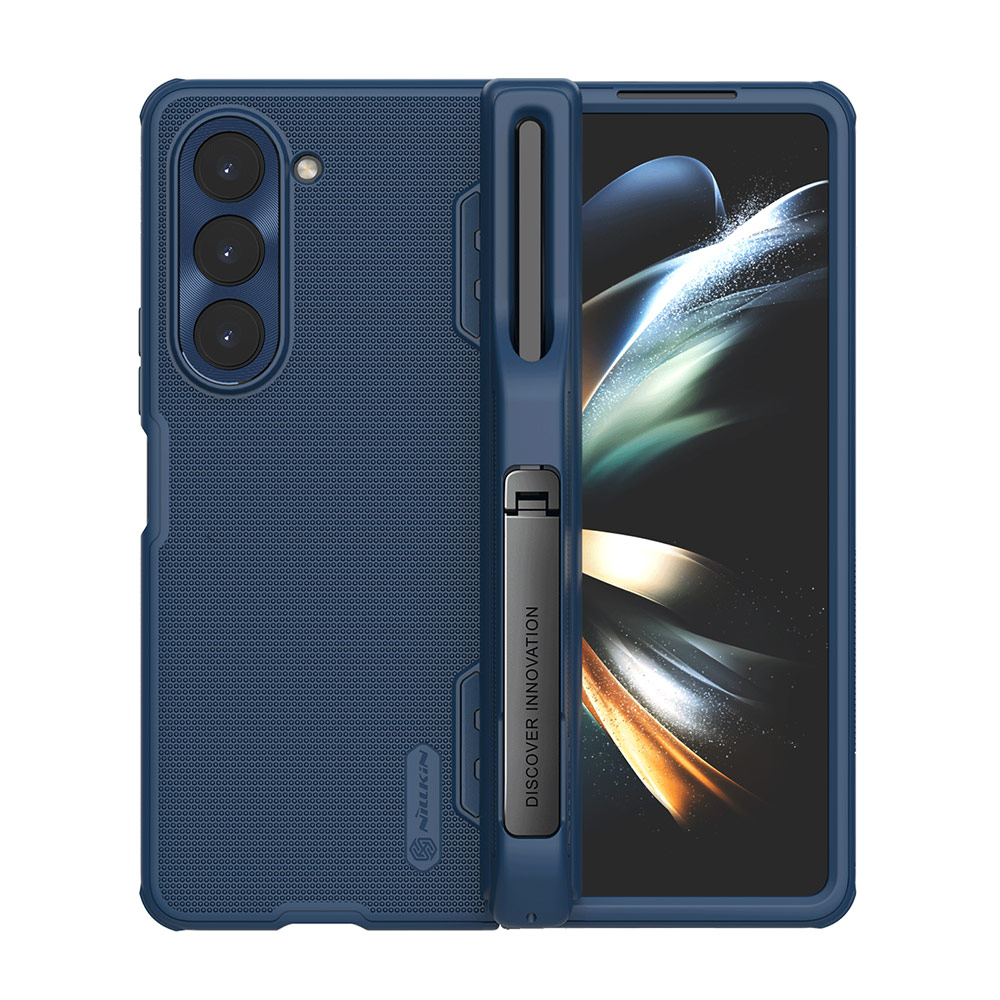 Picture of Samsung Galaxy Z Fold 5 Case | NILLKIN Super Frosted Shield Fold Kickstand Standable Full Protection Case with S Pen Holder for Galaxy Z Fold 5 (Dark Blue)