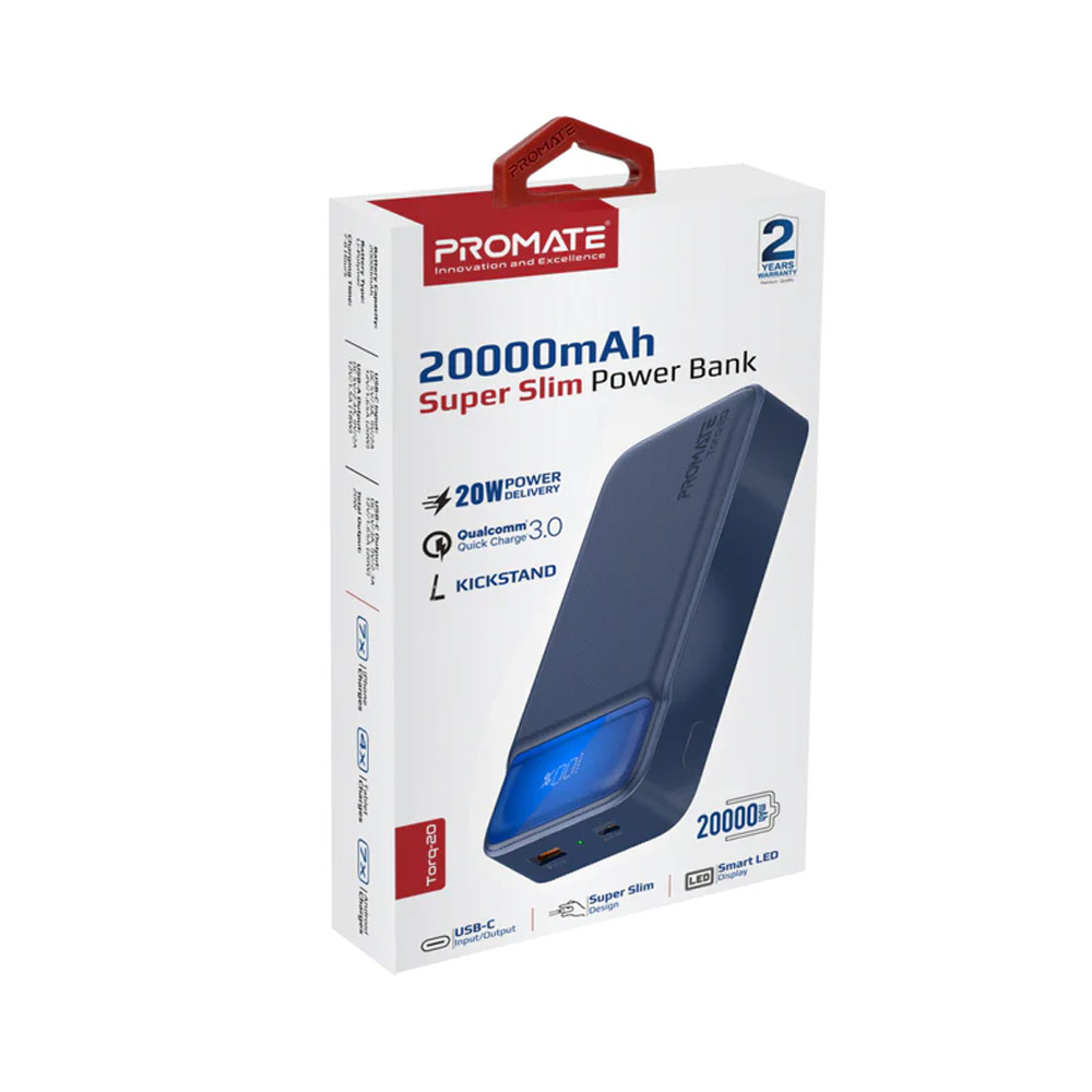 Picture of Promate 20000mAh Power Bank Powerbank 20W Power Delvey USB-C 18W QC3 USB-A  with Kickstand Torq-20 (Blue)