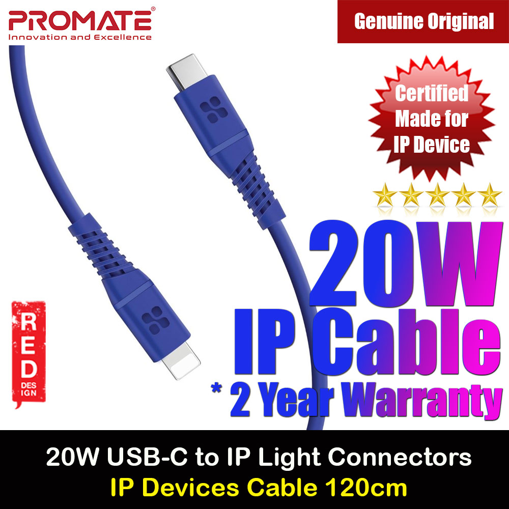 Picture of Promate Ultra Fast USB C to Lightning 20W Fast Charging Soft Silicone cable for iPhone 13 Pro Max IPad Airpods Pro PowerLine-Ci120 (Blue) Red Design- Red Design Cases, Red Design Covers, iPad Cases and a wide selection of Red Design Accessories in Malaysia, Sabah, Sarawak and Singapore 