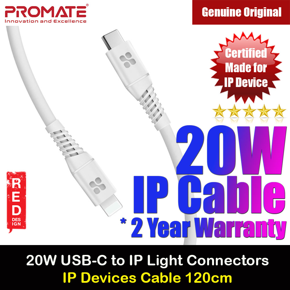 Picture of Promate Ultra Fast USB C to Lightning 20W Fast Charging Soft Silicone cable for iPhone 13 Pro Max IPad Airpods Pro PowerLine-Ci120 (White) Red Design- Red Design Cases, Red Design Covers, iPad Cases and a wide selection of Red Design Accessories in Malaysia, Sabah, Sarawak and Singapore 